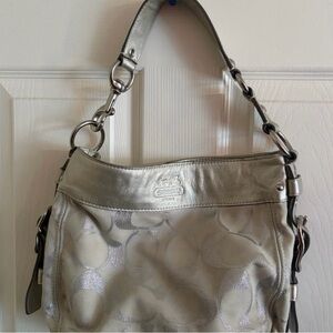 Coach Metallic Silver Signature Shoulder Bag